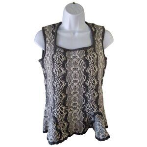 Cabi Knit Tank Top Gray Ivory Tribal Geometric Sleeveless Boho Style S